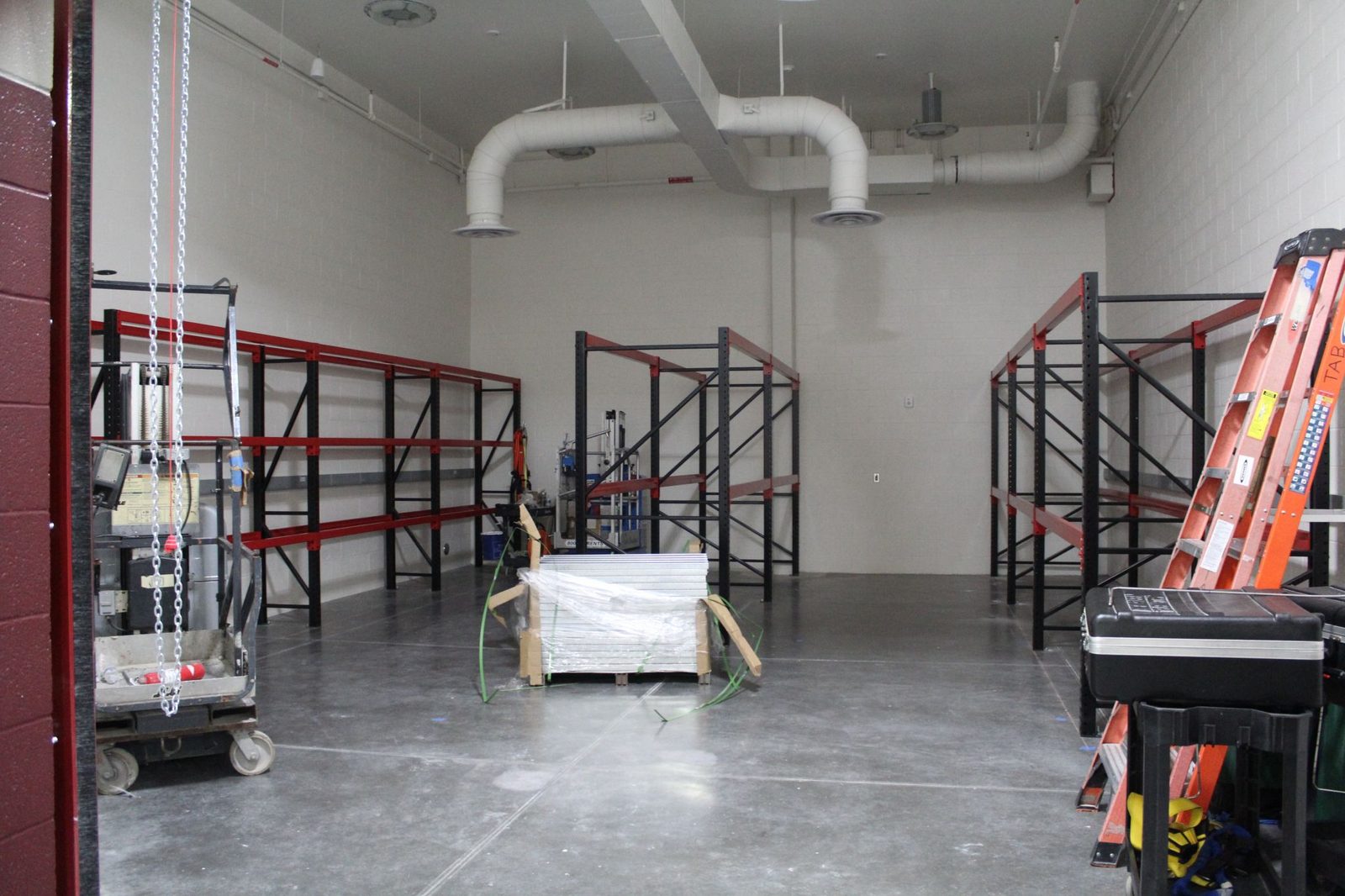 One of ten storage room areas fitted with custom powder-coated racking